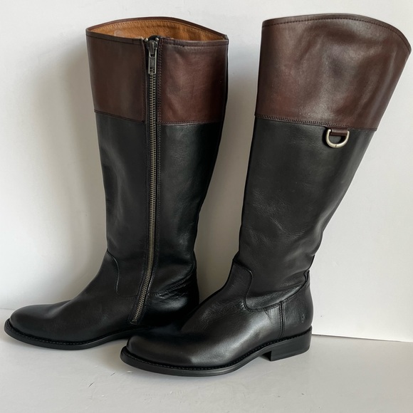 Frye Jayden D Ring Riding Boot Wide Calf BMX EXT Black Brown *flaw* Size 8.5B - Picture 2 of 11